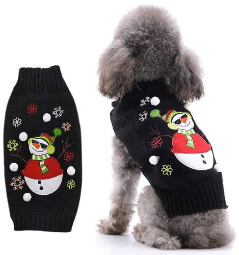 LATRAT Weihnachten Hundepullover,Hundepullover,Weihnachts-Elch-Kleidung, Weihnachts-Kostüm, Warm Welpe Klein Mittel Hunde (S, Schwarz-Schneemann)