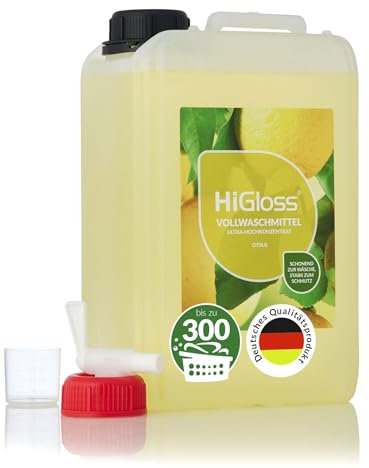 HiGloss Vollwaschmittel Hochkonzentrat 3000ml Für bis zu 300 Anwendungen, Allergikergeeignet, Leistungsstark, mit Dosierhilfe & Auslaufhahn Citrus