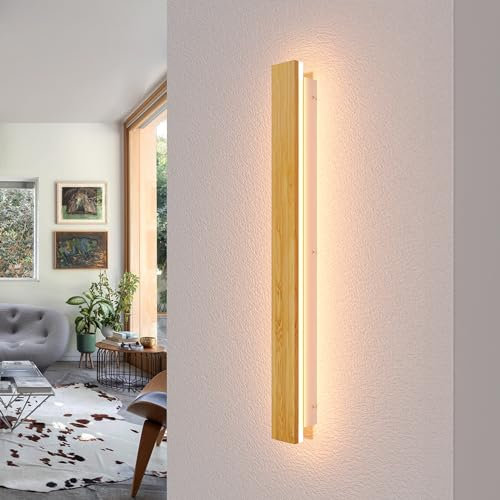 AOEH Holz Wandleuchte LED Wandlampe Lange Innen Wandbeleuchtung Moderne Dimmbare Wandleuchte Mit Fernbedienung 21W Holz Nachtlampe Wandlampen Für Schlafzimmer Wohnzimmer Flur Treppenhaus Lampen,60cm