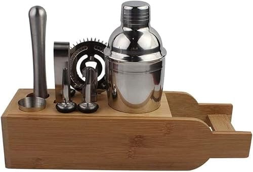 Juego de coctelera a Prueba de Herrumbre de 10 Piezas con Soporte Elegante, Juegos de Barras de Acero Inoxidable 304, para Mezclar Bebidas