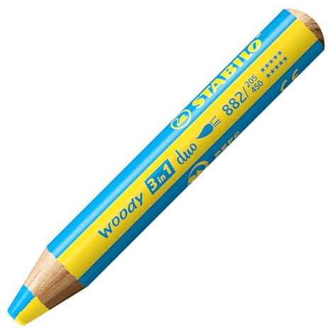 STABILO Multitalent Bleistift Woody 3-in-1 Duo – Einzelstift – Gelb/Cyangrün
