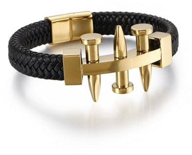 Aotiwe Herren Armband, Armband Gold Set Einfacher Nagel Herren Armbänder Dünn Pu Leder 21.5cm
