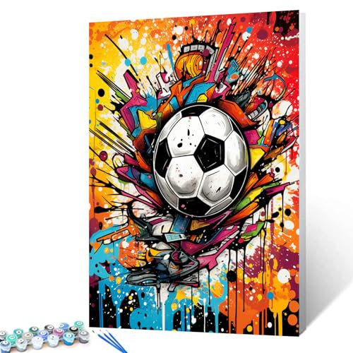 Ölgemälde nach Zahlen für Erwachsene, Kinder, Herren, Sport-Malerei-Set für Anfänger, Ölbilder, Graffitik, Fußballgemälde, Heimdekoration, 40,6 x 50,8 cm (B x H), Pop-Geschenk (DIY-Rahmen)