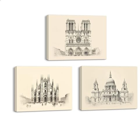 Piy Painting Tableaux sur Toile, Duomo di Milano, Architectural de l’Église, Peinture sur toile, Impression sur Toile 3pcs 40x30cm, Tableau Decoration Murale, avec Cadre, pour cadeau du nouvel an