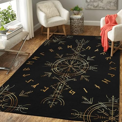 Wohnzimmer Teppich Schlafzimmer Bettvorleger Wikinger Totem Keltischer Knoten Runen Muster Flanell Zottelig Weich Teppiche Fußmatte für Flur Living Room Anti-Rutsch Teppiche 60x90 cm
