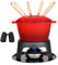 Mabeeze Service à fondue en fonte pour fromage, chocolat ou viande – Comprend une casserole émaillée de 1,6 l, 6 fourchettes à fondue, un brûleur, un support, une base et des gants