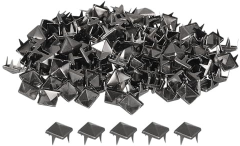 QUARKZMAN 80 Stück Quadratische Nieten Metall, 7mm Punk Pyramid Nieten, Kupfer Pyramide Spike Nieten für Kleidung Tasche Leder Schuhe (Glänzendes Schwarz)