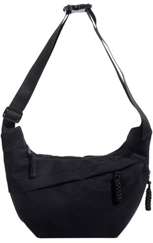 QTTRPCU Half Moon Bag Damen Nylon, Verstellbarer Tasche Crossbody Damen, Cord Umhängetasche Damen Mit Reißverschluss Schwarz(29x26cm)