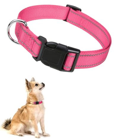 KGDUYC Collier pour Chien, Collier en Nylon Réfléchissant Réglable Classique Convient pour Chiot et Chat, Rose, 1.0cm Largeur