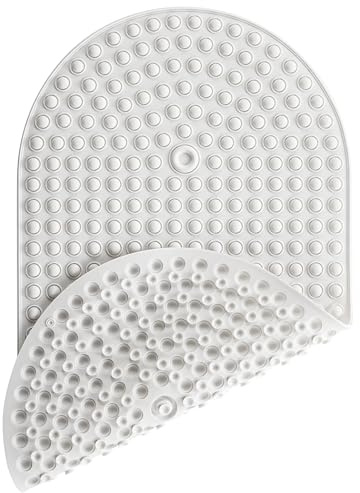 Joiyota Silicone Bath Mat for Tub Non Slip, Bubble Massage Anti Slip Shower Mat with 27 x 15 Inches for Easy Storage, Washable Bathtub Floor Mats for All Ages, White, Oval