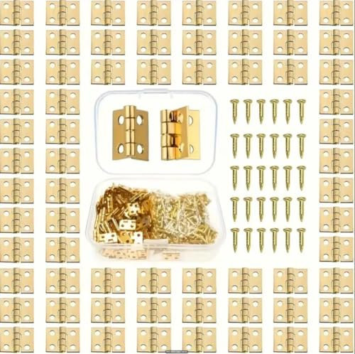 100 PCS Brass Cabinet Drawer Butt Hinges, Jewellery Box Hinges Small Hinges for Wooden Boxes with Screws 10 x 8mm 180 Degree Rotation Hinges for Miniature Furniture Wooden Box