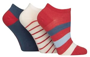 SockShop Ladies Striped, Plain and Mesh Bamboo Trainer Socks Pack of 3 (UK, Numeric, 4, 8, Regular, Regular, Nautical Striped)