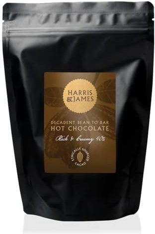 Harris & James Hot Chocolate Powder | Rich & Creamy 40% 240g | Made From Decadent Bean To Bar Chocolate From Ethically Sourced Cocoa Beans | Hand Made in Small Batches