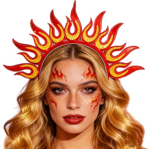 Zoestar Flamme Stirnband Rote Flamme Stirnbänder Göttin Feuerkrone Kopfschmuck Halloween Karneval Festival Kostüm Haarschmuck für Frauen