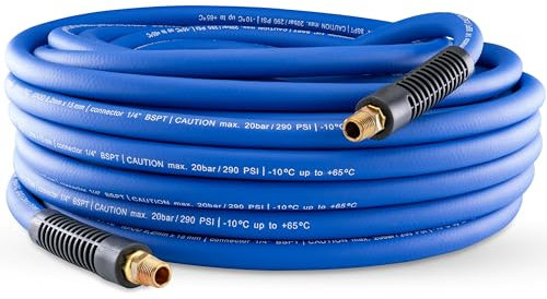 Poppstar PVC Hybrid Druckluftschlauch 30m, ID 9,2mm, Messing Tülle 1/4 AG, 20 bar, blau