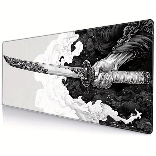Fituenly Japanese Style Katana Mouse Pad Large Computer Gaming Mouse Mat Pad Long Desk Mat Non-slip Rubber Mouse Pad for Home Office Gaming Room