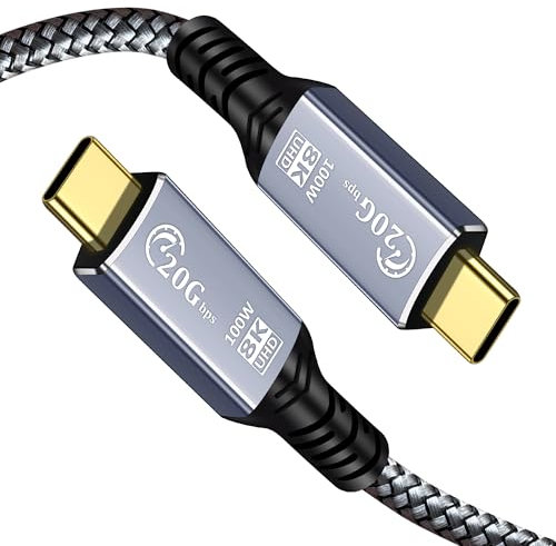 USB C to USB C Charger Cable 0.3M, USB C 3.2 Gen 2X2 Cable,20Gbps High Speed Data Transfer, 100W Charging, for iPhone 15 Pro Max Plus, iPad Pro and More (Silver, 0.3M)