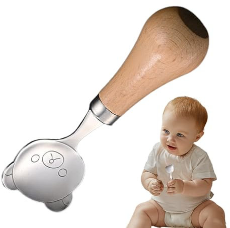 Erster Babylöffel - Edelstahl Selbstfütterlöffel Für Babys Erster Löffel - Mit Erstickungsschutz Und Holzgriff Lebensmittelechtes Kinderbesteck Für Zuhause Und Unterwegs