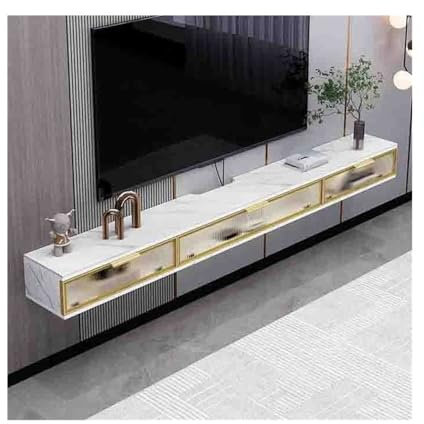 TV-Ständer-Center Schwebendes TV-Gerät, großer, wandmontierter TV-Schrank, weiße luxuriöse schwebende TV-Medienkonsole mit 3 goldenen Glastüren, moderne Wohnzimmermöbel TV-Konsole(180x29x20.4cm)