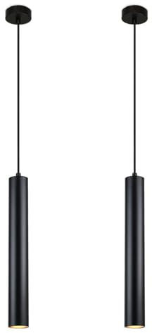 Alpinaluz Lámpara Colgante Tubular de Aluminio para Techo, Diseño Moderno de 40 cm con Casquillo GU10 y Cable Textil de 120 cm (Pack de 2 Negro)