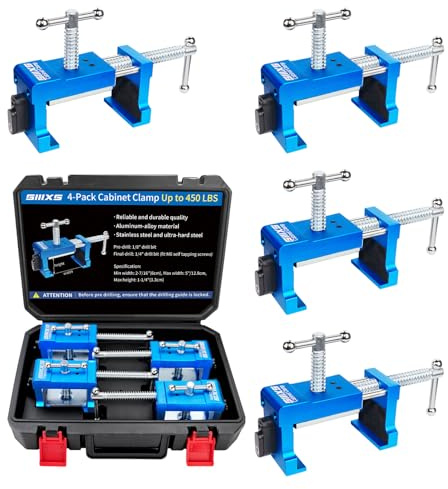 SIIIXS 4-Pack Blue Cabinet Clamps,Face Frame Clamps for Installing Cabinets | 450 lbs Load