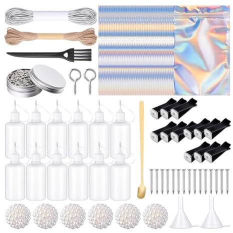 Fangxuee Kit Automobilistico con 12 Clip Quadrate per Sfiato per Auto, 12 Flaconi di Colla con Punta Ad Ago da 1 Oz, 100 Sacchetti di Alluminio Richiudibili