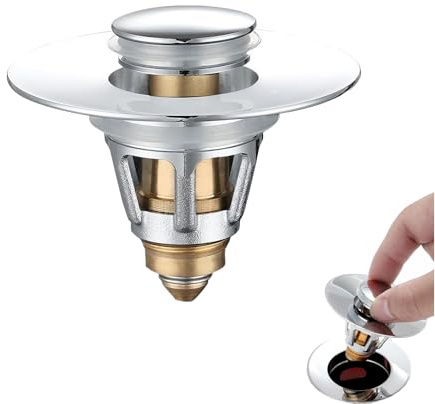 Tapón de Lavabo Pop-Up Universal de Acero Inoxidable con Filtro Antibloqueo y Antideslizante, Tapón para Fregadero y Bañera (34-38 mm), Instalación Fácil y Duradera para Cocina y Baño
