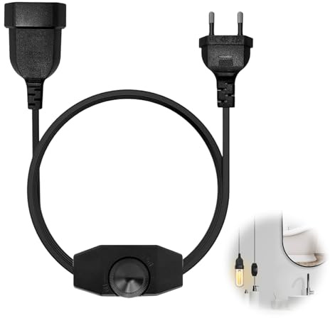 LED Dimmer mit Schalter 230V, 2 Meter Lampenkabel mit Dimmer Schalter | für Lampen Schnurdimmer 220-250V / 100W Max, Stufenlos Dimmbar/Dimmen Verlängerungskabel Drehdimmer für LED Leuchtmittel