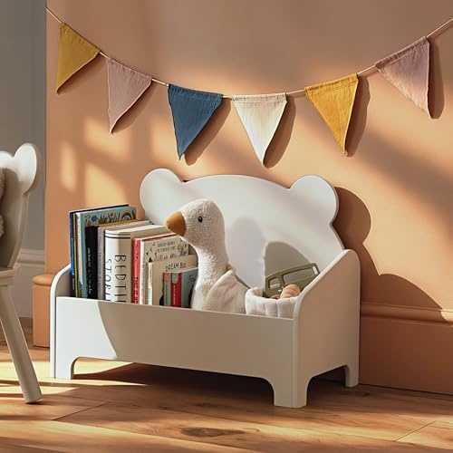 CuddleCo Play House Bear Book Storage in Pebble, Front-Facing Design | Supports Early Independence, Blends Effortlessly into Modern Family Homes