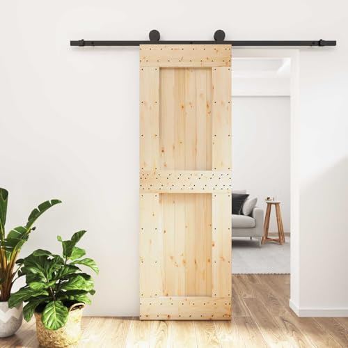 LoogCape Puerta corredera de madera maciza de pino de 70 x 210 cm con riel de acero con recubrimiento en polvo para interiores como separador de habitaciones para sala de estar y pasillo