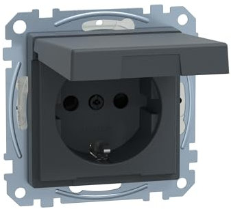 Schneider Electric Merten Schuko-Steckdose mit Klappdeckel, 2-polig+E, Berührungsschutz, Steckklemmen, System M, anthrazit, Artikelnummer MEG2310-0414