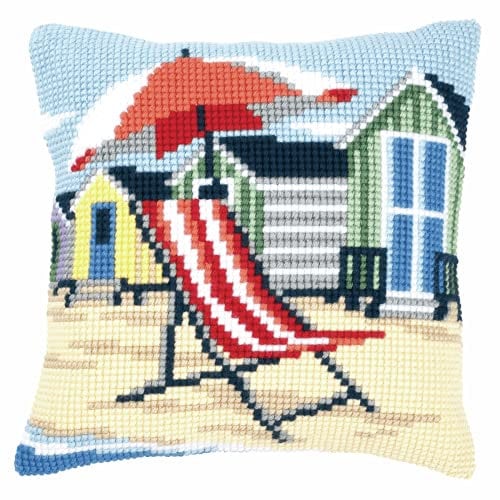 VERVACO Kreuzstich Stickpackungen Kissen Stickerei Set Anfänger Vorgedruckt Am Strand DIY Set Kreativ Set Für Erwachsene Dekoratives Kissen ca. 40 x 40 cm Bastelset Handwerker Haus Dekoration