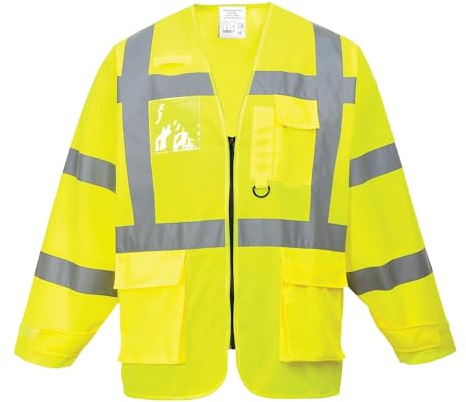 Portwest S475 Hi-Vis Executive Jacket Phone and Pen Holder Pocket Warp Knit | Yellow, Small, EN ISO 20471 Class 3, Classic Fit, 100% Polyester, Front Zip Opening, Reflective Tape, Hook and Loop Cuffs