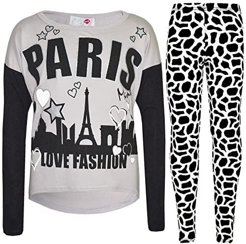 A2Z 4 Kids Girls Paris Fashion Top Legging Set Shirt Tights - Paris Set Stone 13.1