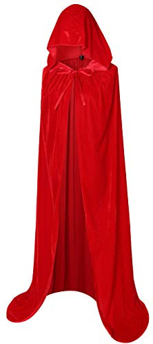 Bigxian, langer Umhang mit Kapuze aus Samt, Hexenkostüm für Halloween, elegant, für Damen und Herren