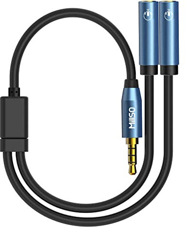 MillSO Répartiteur de Casque 3,5 mm Adaptateur Jack - Répartiteur 4 pôles mâle/Femelle Double Microphone (Mic + Audio) pour téléphone Mobile, Ordinateurs Portables