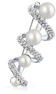 Déclaration De Mode Cristal Spiral Gradué Blanc Simulée Perle Broche Foulard Pour Femmes Plaqué Argent