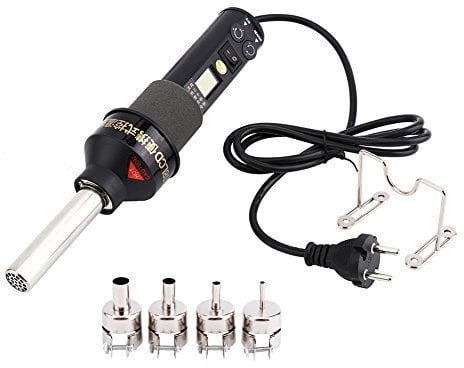 Estink 450W Einstellbare Mini Heißluftpistole, Mini Heissluftgebläse Entlötlötstation, mit 4 x Düsen und 1 x Halterung, mit LCD Anzeige