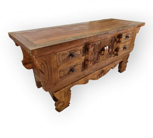 Kinaree Teak Sideboard Surakarta - Massivholz Kommode mit Schnitzerei - rustikale Anrichte aus recyceltem Teak Holz
