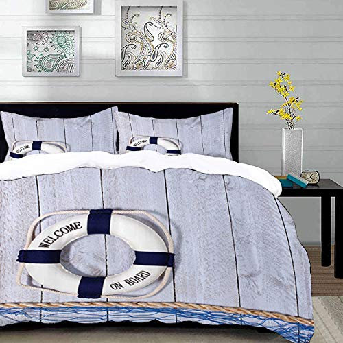 parure de lit adulte,housse de couette,Ensemble de bouées,message de voeux de bienvenue à bord,thème marin,thème marin,bleu rose,1 Housse de couette 240 x 260 cm + 2 Taies d'Oreillers 63 x 63 CM