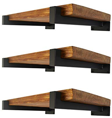 EZYDECOR Shelf Brackets Black Brackets for Shelves with Lip 250mm 6 Pack | for Kitchen Living Room Bathroom and Garage, Easy to Install, with Screws, Hold 66 lbs, Black Powder-Coated Iron, Rustic