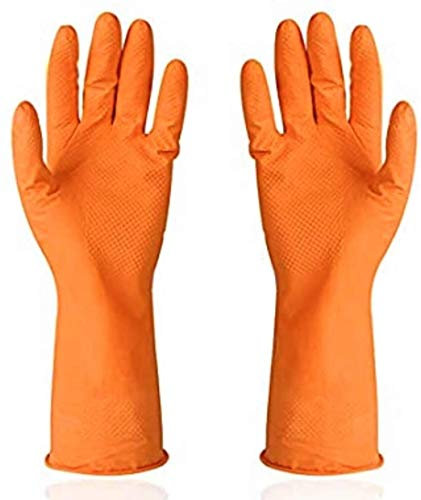 DSTOCK60- 1 Par de guantes de goma impermeables reutilizables naranjas de manga larga- Talla S, 6,5- Limpieza del hogar, fregar vajilla, cocina, ropa