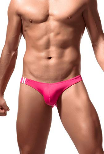 Newsywell Hommes Spandex Elasthane Bikinis Mode Micro Triangle Taille Basse Microfibre Bulge Slip sous-Vêtements Rouge Moyen