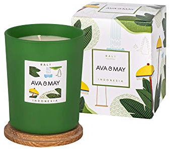 AVA & MAY Bali Duftkerze (180 g) – vegane Sojawachs-Kerze mit 40 Stunden Brenndauer – mit hochwertigem Duftöl aus Jasmin, Nelken und Patschuli