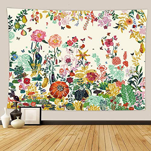 Boyouth Wandteppich mit Blumenmuster, bunte Blumen, Obst- und Gemüse-Muster, bedruckte Kunst-Wandteppiche für Wohnzimmer, Schlafzimmer, Schlafsaal, Dekoration, 230 x 180 cm