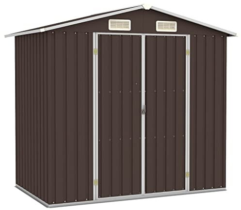 vidaXL Gerätehaus Ohne Boden Doppeltür Geräteschuppen Garten Schuppen Gartenhaus Gartenschuppen Braun 205x129x183cm Verzinkter Stahl