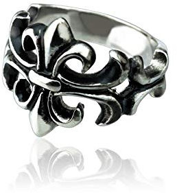 BlackAmazement Edelstahl Ring Fleur De Lis Symbol Lilie Cut Out Silber Herren (60 (19.1))