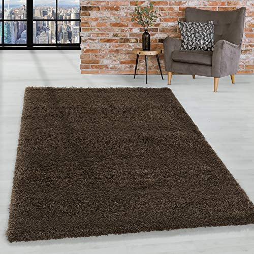 HomebyHome Shaggy Teppich Läufer Flur 60 x 110 cm - 50 mm Florhöhe Hochflor Wohnzimmerteppich Braun Extra Weich und Flauschig - Bettvorleger Teppiche für Schlafzimmer - Waschbarer Küchenläufer