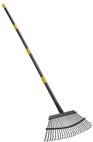 HOSKO 200 cm Laubharke, 25 Zinken, Gartenrechen mit verstellbarem Sektionalgriff für schnelle Reinigung von Rasen, Garten, Bauernhof, Weide, Hof und Hühnerstall.