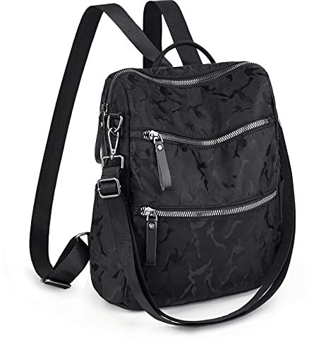 UTO Damen Rucksack Nylon Wasserdichtes Gewebe Große Kapazität Langlebig Schule Reisen Business Umhängetasche Schwarz Tarnung